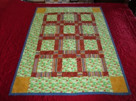 REVERSIBLE Machine Quilted PATCHWORK Cotton CRIB, LAP or THROW QUILT --3... - $30.00