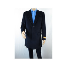 Men 100% Soft Wool 3/4 Length Winter Top Coat Cashmere Feel  #Til-71 Navy Blue image 2