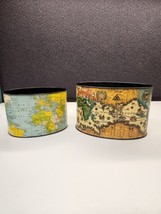 Set Of 2 Vintage Old World Map Oval Tin Container Made in Japan - £22.93 GBP