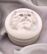 Enesco Derek Bown Bone China Cat Trinket Box Lidded White 1980 Taiwan Si... - £11.38 GBP