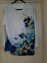 Women&#39;s 3/4 Sleeve Multicolor Butterly Shirt. Size L - £12.58 GBP