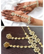 Indian Bollywood Style Gold Plated Kundan Hath Full Hathful Bracelet Jewelry Set - £30.53 GBP
