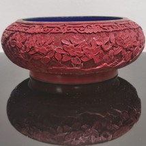 Antique Chinese Hand Carved Cinnabar Bowl Red Lacquer Blue Enamel Cloisonné 8&quot; - £73.08 GBP