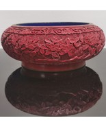 Antique Chinese Hand Carved Cinnabar Bowl Red Lacquer Blue Enamel Cloiso... - £74.63 GBP