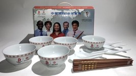 RARE Beijing 2008 Summer Olympics Noodle Soup Bowl, Chopsticks, Ceramic Spoons - £78.81 GBP