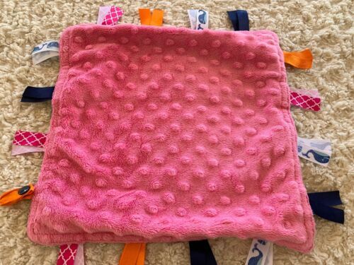 Handmade Girl Pink Fleece Blue Flannel Ribbons Whales Lovey Security Bla... - $5.39