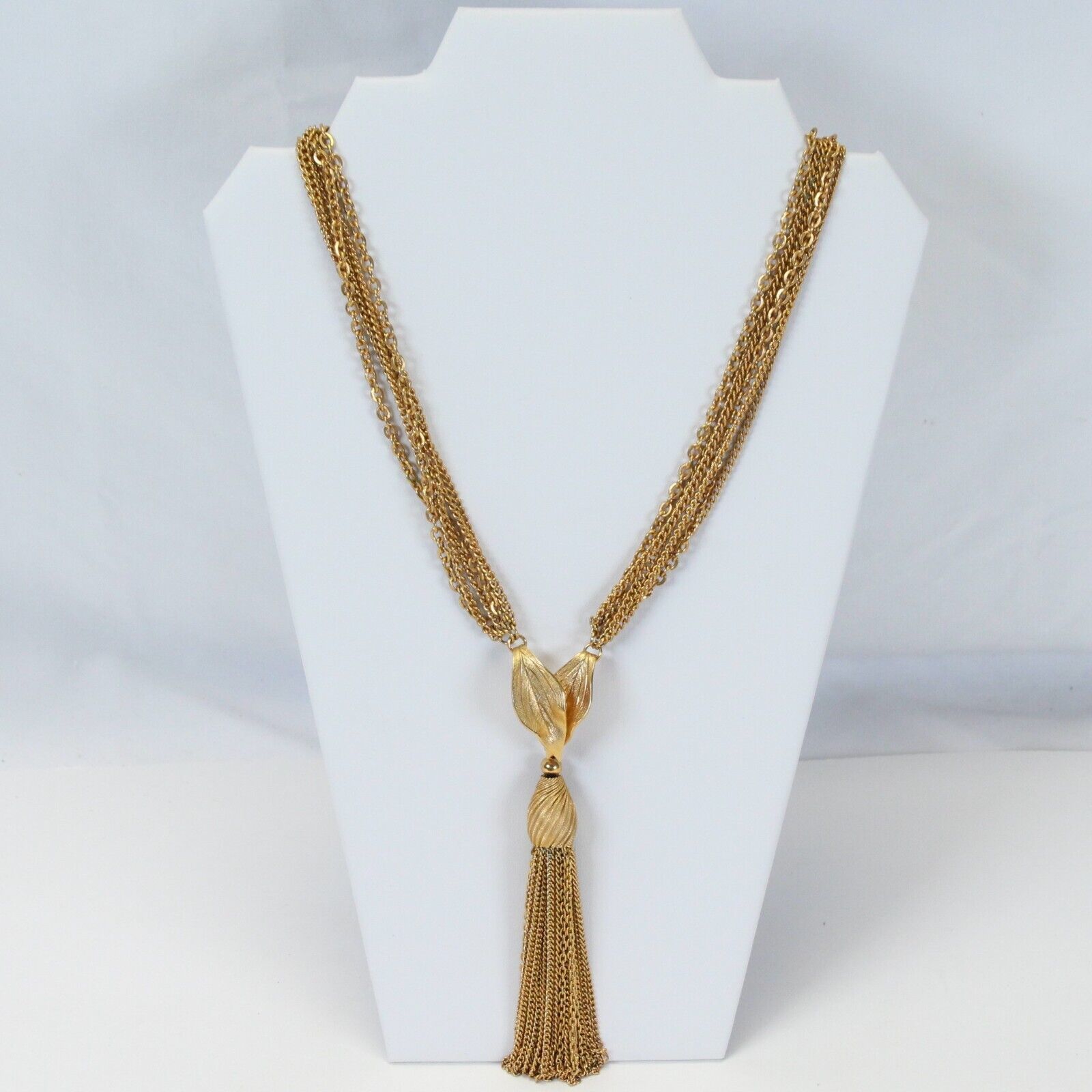 Vintage Multi Chain Tassel Necklace Gold Tone  20&quot; - $13.71