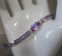 Purple Glass &amp; Pink Topaz Sterling Silver Tennis Bracelet Marked R  7.5&quot;... - $173.25