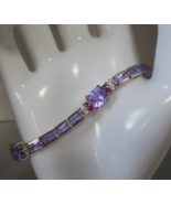 Purple Glass &amp; Pink Topaz Sterling Silver Tennis Bracelet Marked R  7.5&quot;... - $240.36 CAD