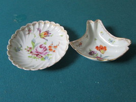 German pair of vanity dishes marked Dresden and Ohme, gold and flowers  - £67.26 GBP