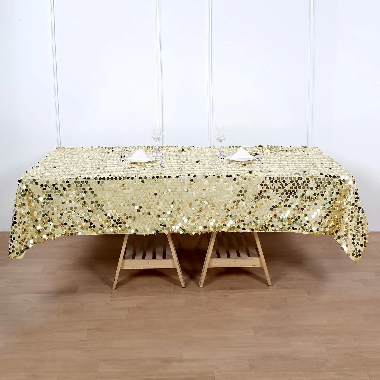 Champagne - 60X102&quot; Rectangle Tablecloth Premium Big Payette Sequin Wedding - £56.29 GBP