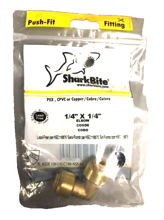 SharkBite U244LFA Tube Elbow, 1/4&#39;&#39; in, 90°, Brass, 200 psi - $7.92