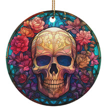 Colors Flower Skull Stained Glass Pattern Art Christmas Ornament Gift Tree Decor - $15.79