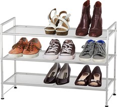 Simple Houseware 3-Tier Stackable Shoe Shelves Storage Utility Rack, Silver - £30.03 GBP