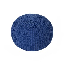 Bordeaux Navy Knitted Cotton Round Pouf Ottoman, 20-inch - $1,425.05 MXN