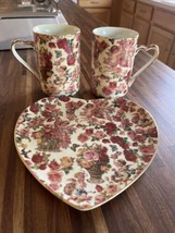 Heart Shaped Cherub Chinz Roses Butterfly Angels Plate 8&quot; &amp; Mug Set NWT ... - £25.91 GBP