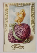 Antique Easter Greetings Embossed Postcard Chick Standing On an Egg of F... - £11.96 GBP