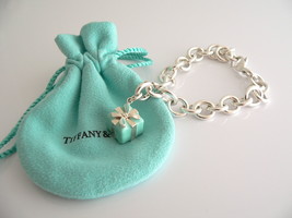 Tiffany &amp; Co Silver Blue Enamel Gift Box Bracelet Bangle Charm Clasp Gift Pouch - £429.15 GBP