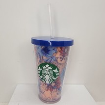 Starbucks Blue Red Cactus Flower Desert Acrylic Cup Tumbler 16 oz Grande Arizona - £9.97 GBP