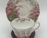 ROYAL ALBERT Blossom Time CUP AND SAUCER SET with Wooden Stand - £23.23 GBP