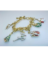 CHRISTMAS CHARM BRACELET in Gold Vermeil 925 Sterling Silver - 7 1/4 inches - £67.23 GBP