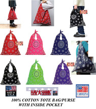 Paisley Cotton Bandana Tote Bag Purse Pocketbook w/Inside Pocket Beach Shopping - £15.17 GBP
