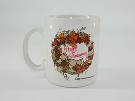 Vintage 1989 Happy Thanksgiving Coffee Tea Mug Harvest Wreath - £7.91 GBP