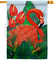 Flamingo Paradise House Flag Tropical 28 X40 Double-Sided Banner - $36.97