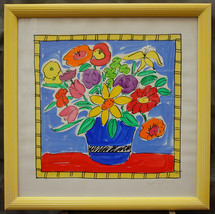 Sally Huss Signed Original Hand Painted Print Bright Yellow Floral Still Life - £94.35 GBP