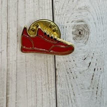 Red Gold Tone Tennis Running Walking Shoes Shoe Lapel Pin Tie Pinback .75&quot; - $8.71