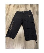 St Johns Bay Black Cargo Pants Capris Goth Mid Rise Utility 5 Pocket - $17.77