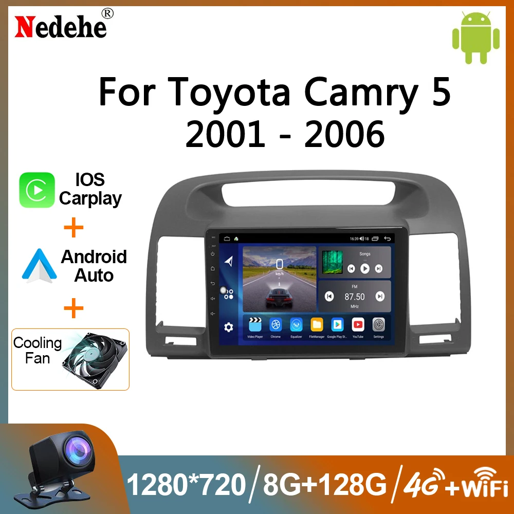2 din car radio android 12 auto stereo for toyota camry 2001 2006 multimedia hd screen thumb200