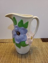 Holland Mold 1974 Ceramic Pitcher Flower  Leaves Vtg. MCM Purple/Pink Wh... - £6.57 GBP