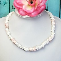 Hawaii  Women Surfer Jewelry White &amp; Blush Pink Nugget Puka Shell Necklace 17&quot; - £9.43 GBP