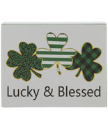 Lucky and Blessed Shamrock St. Patrick&#39;s Day Wood Table Decoration Home ... - £4.87 GBP