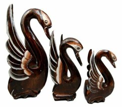 Balinese Wood Handicrafts Graceful Swan Princess Family Set of 3 Figurines 10&quot;H - £29.56 GBP