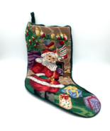 PETIT POINT handmade needlepoint Christmas stocking - Santa fireplace tr... - £19.65 GBP