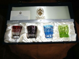 Faberge Crystal Colored Shot Glasses Set of 4 NIB - £386.79 GBP