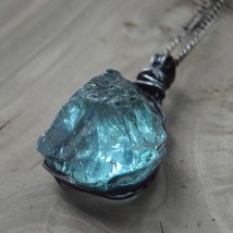 Turquoise Crystal Pendant Necklace - Handcrafted Aqua Sea Glass Jewelry - Retro  - $39.00