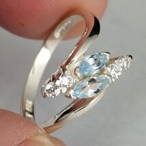 size 7 sterling silver &amp; aquamarine ring gemstone ESTATE SALE - $36.99