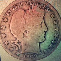 ½ Half Dollar Barber 90% Silver U.S Coin 1909 O New Orleans Mint 50C KM#116 - £35.76 GBP