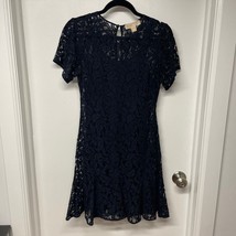 Michael Kors Navy Blue Sheer Lace Short Sleeve Dress Size 0 XS Cocktail Wedding - £35.03 GBP