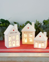 Peace Love World Set of 3 Ceramic Houses with Fairy Lights - £62.02 GBP
