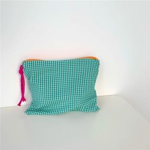 Fashion Plaid Cosmetic Bag Cotton Fabric Women Travel Make Up Bags Zipper Pouch  - £17.44 GBP