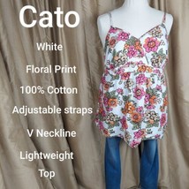 Cato White Cotton Floral Print Adjustable Straps Lightweight Top Size 22/24W - £8.79 GBP