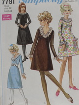 Simplicity Pattern 7791 Misses Ruffle Dress in 2 Lengths Size 12 Vintage 60&#39;s UC - £11.17 GBP