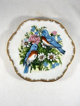 Vintage Porcelain Floral Bird Print Illustrated Scallop Edge Decorative Plate 7&quot; - £11.39 GBP