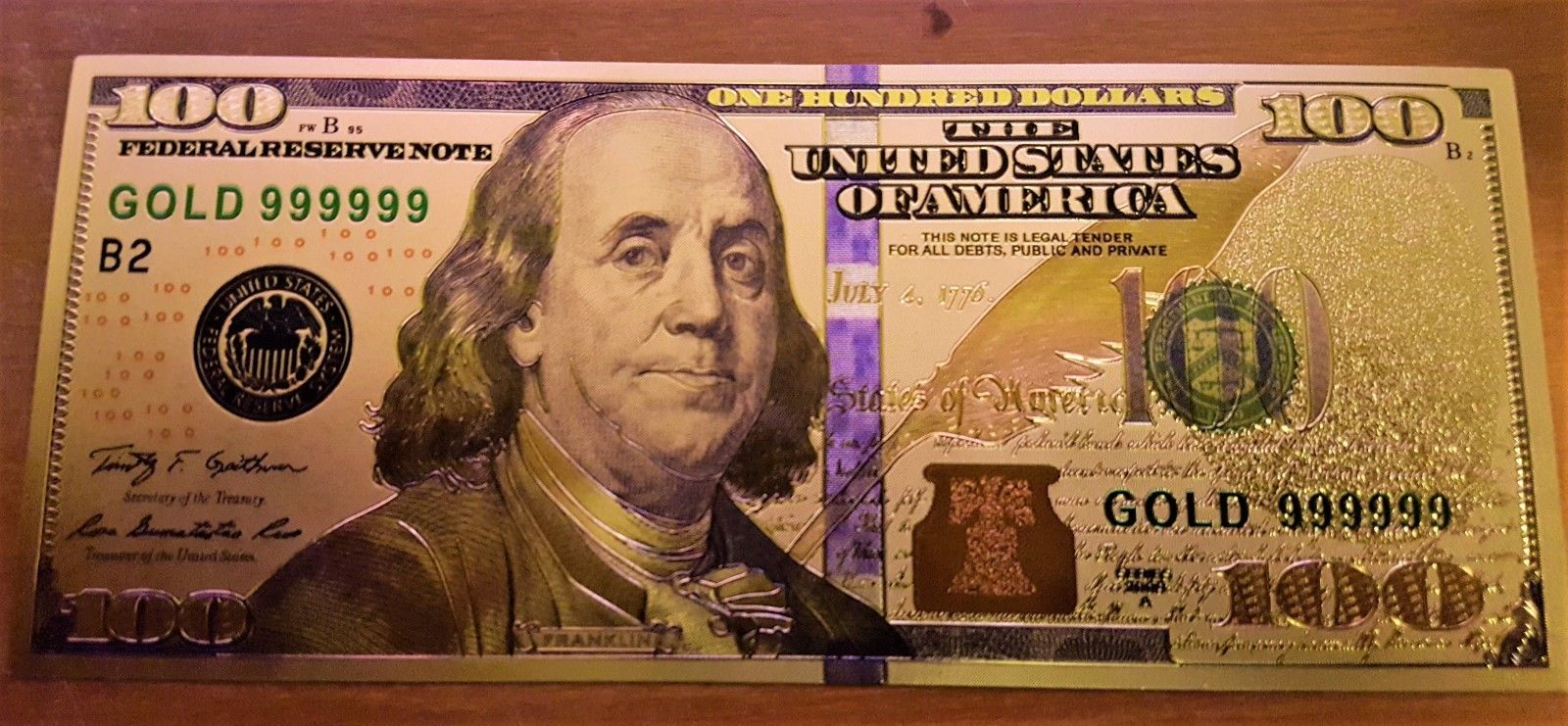 24K .999 Pure Gold Colorized $100 Dollar Bill Bank Note - Brand New Condition! - $4.99