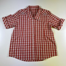 Bit &amp; Bridle Western Shirt Mens XL Orange Red Checkered Pearl Snaps Cowboy - £10.46 GBP