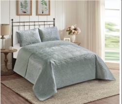 Farmhouse Silver Gray Embossed Pattern Quilt Set Trendy New Hot Item Cottage - £70.33 GBP+